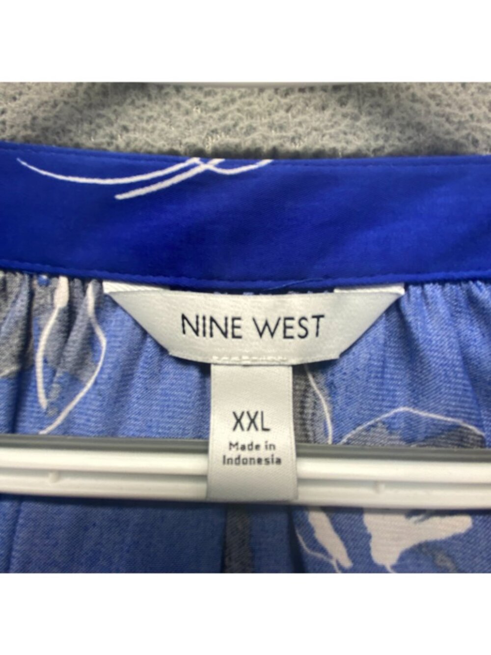 Nine West Women 2XL Blue Floral V-Neck Boho Career Romantic Blouse,Long Sleeve - Picture 3 of 8